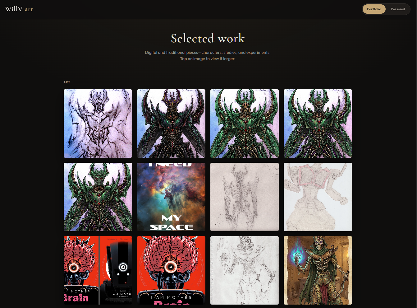 Will V Art — personal art gallery website preview